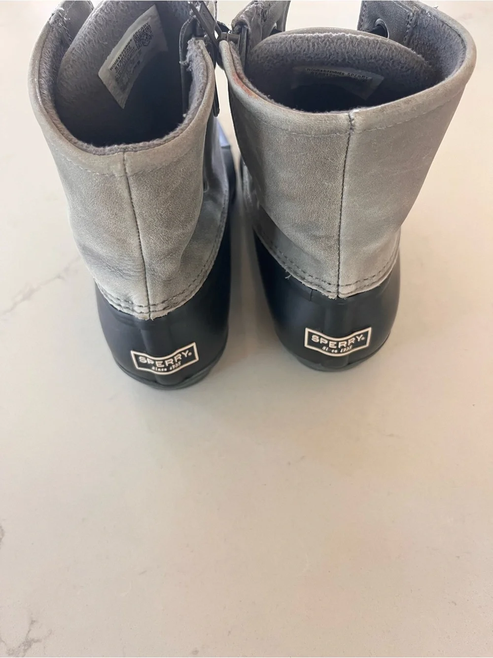 Sperry Gray Suede and Black Rubber Duck Boots